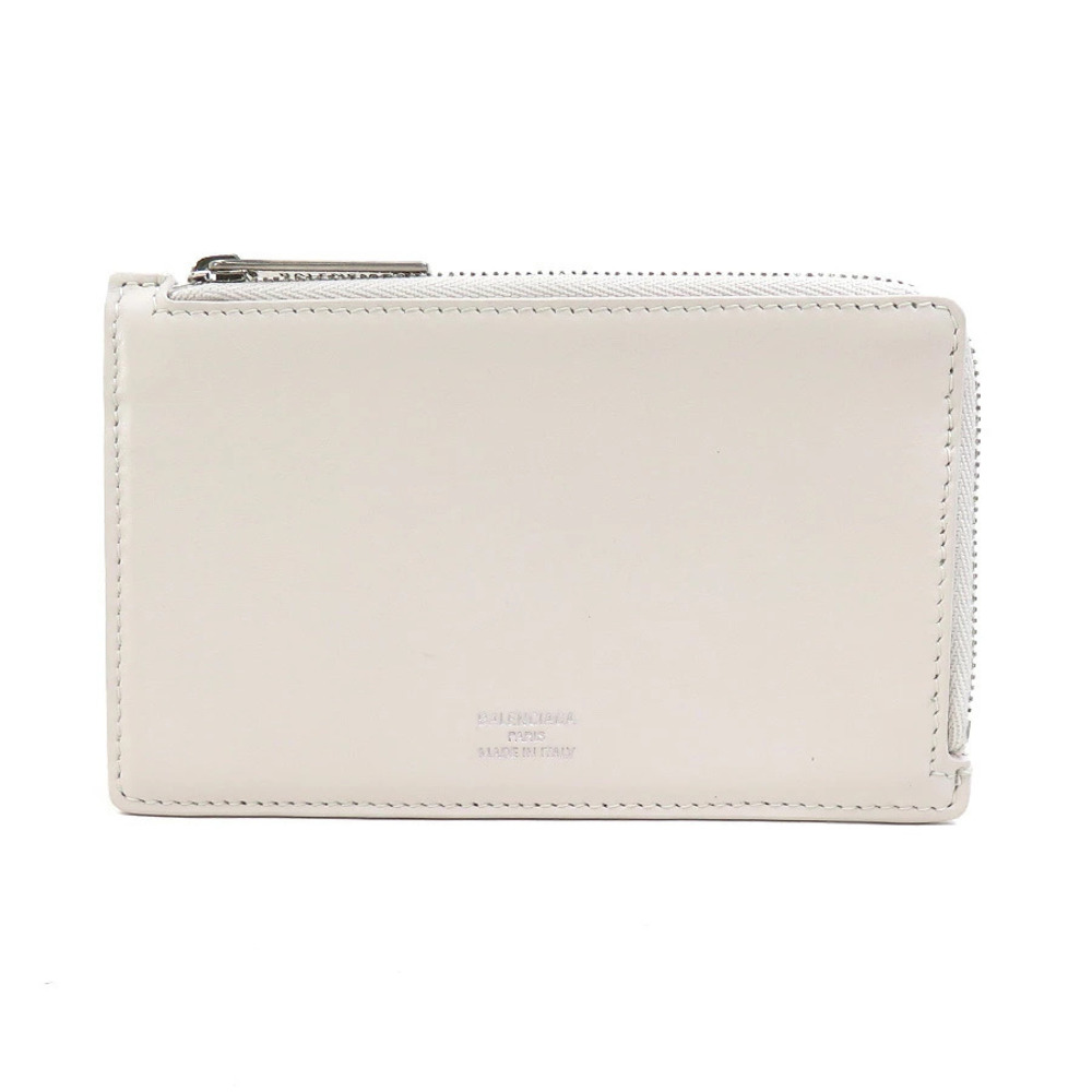 Balenciaga Card Case Wallet Leather Ivory White Silver